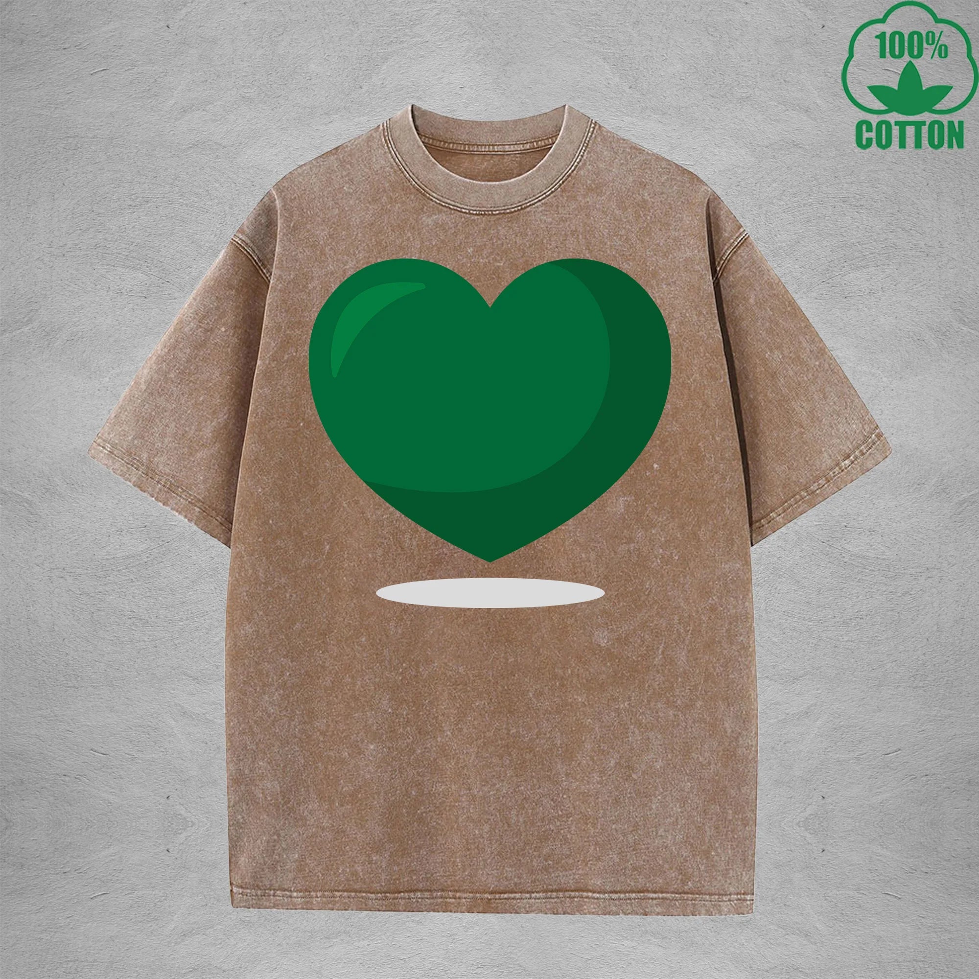 Green Heart American Retro 230G Washed T-Shirt Available in Multiple Colors Fashionable Pure Cotton Short Sleeve