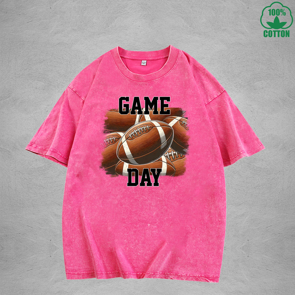 Game Day Printed Washed T-Shirt 230G Loose Trendy Fashionable Cotton Short Sleeve Top