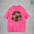 Game Day Printed Washed T-Shirt 230G Loose Trendy Fashionable Cotton Short Sleeve Top