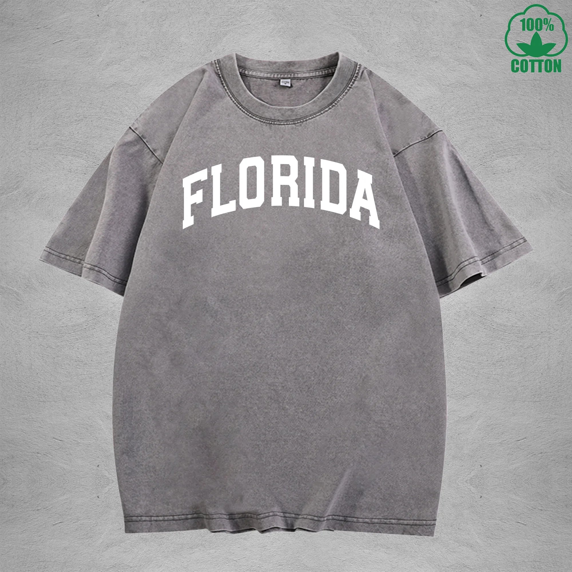 FLORIDA Interest Printed Washed T-Shirt 230G Multicolor Loose Trendy Fashionable Cotton Short Sleeve Top