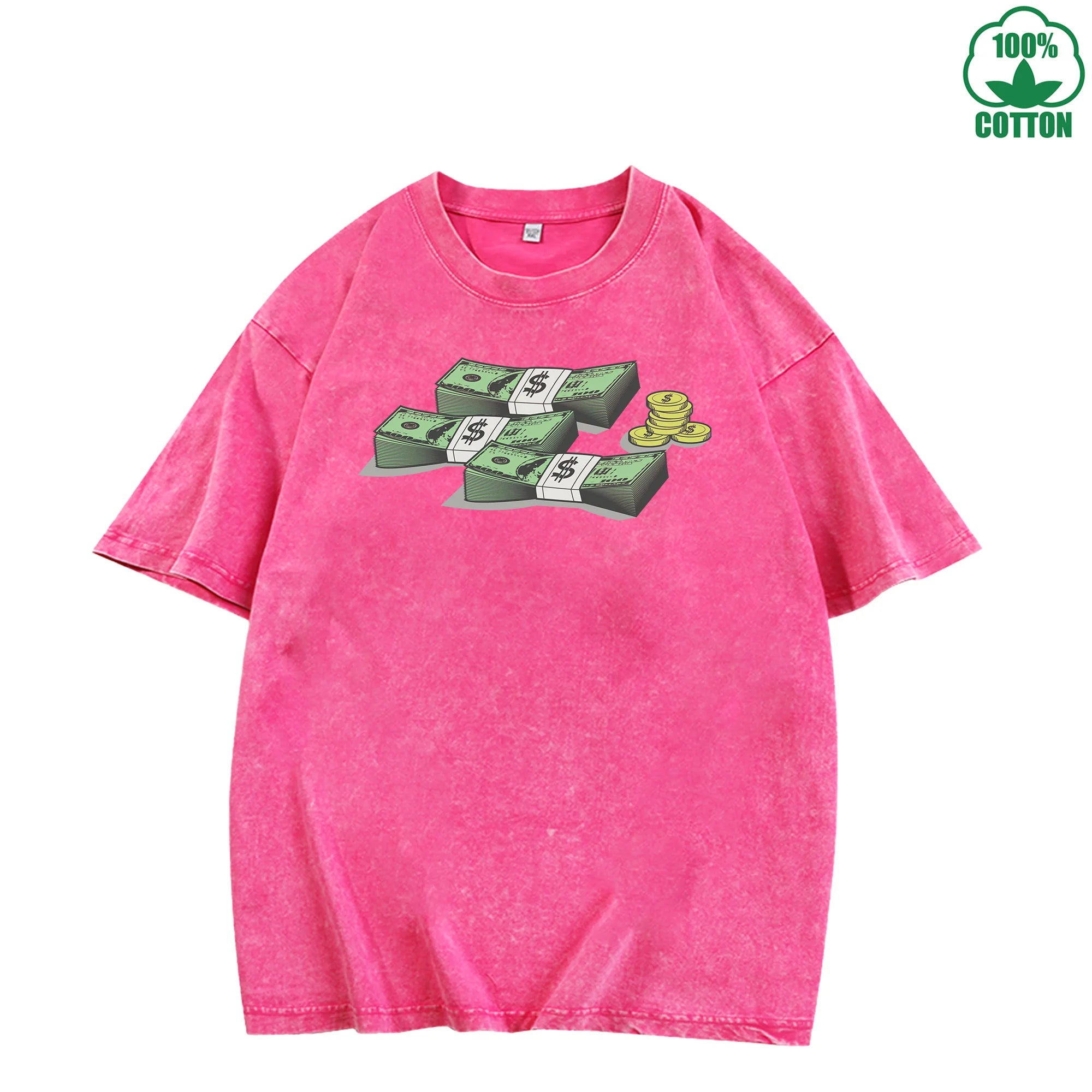 Banknote Printed Washed T-Shirt 230G Multicolor Loose Trendy Fashionable Cotton Short Sleeve Top The Best Gift Special Offer