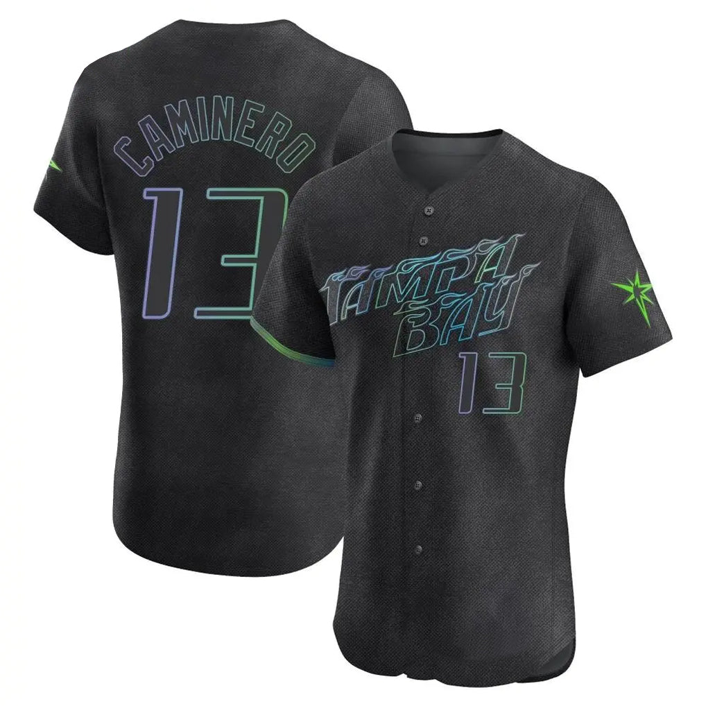 Tampa Bay Rays #13 Junior Caminero Player Black City Connect Home Limited Elite Stitched Baseball Jersey