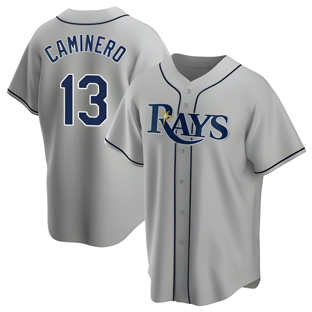 Tampa Bay Rays #13 Junior Caminero Player Gray Home Game Stitched Baseball Jersey