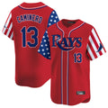 Tampa Bay Rays #13 Junior Caminero Player Red 2025 Independence Day Vapor Premier Limited Stitched Baseball Jersey