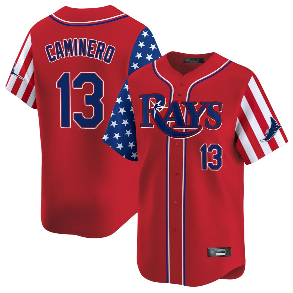 Tampa Bay Rays #13 Junior Caminero Player Red 2025 Independence Day Vapor Premier Limited Stitched Baseball Jersey
