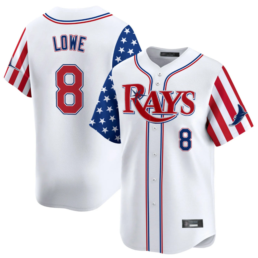 Tampa Bay Rays #8 Brandon Lowe Player White 2025 Independence Day Vapor Premier Limited Stitched Baseball Jersey