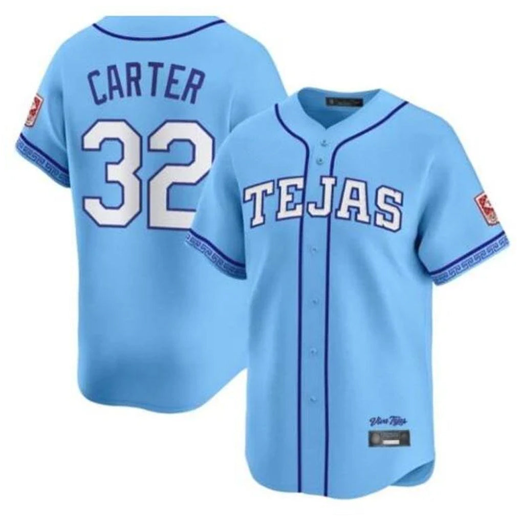Texas Rangers #32 Evan Carter Player Blue 2026 City Connect Premier Stitched Baseball Jersey