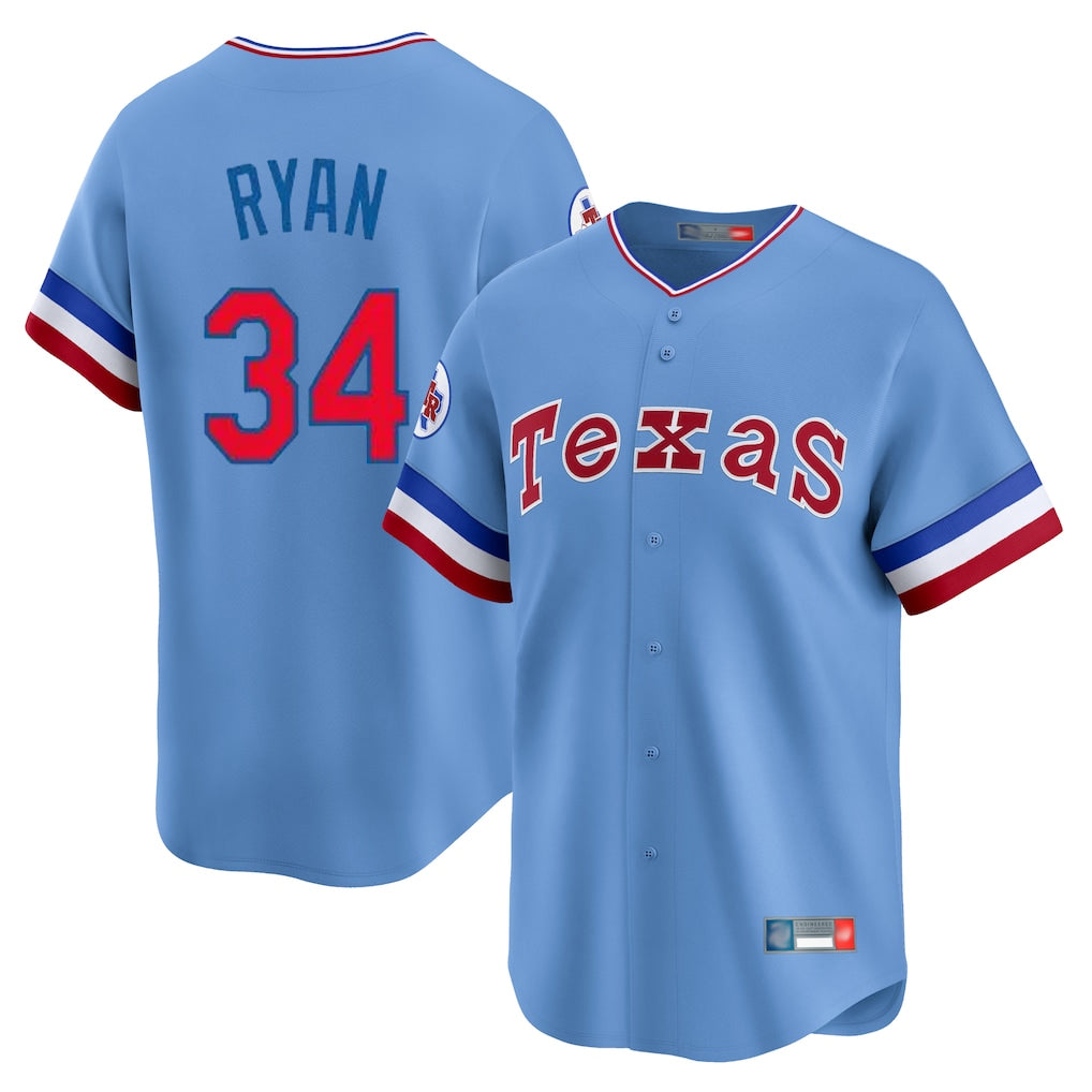 Texas Rangers #34 Nolan Ryan Player Light Blue Cooperstown Collection Limited Stitched Baseball Jersey