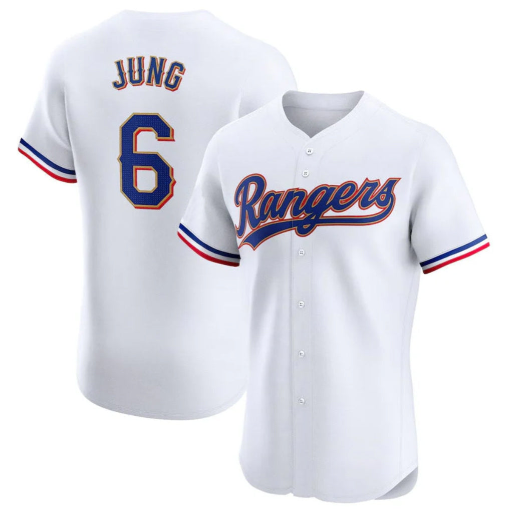 Texas Rangers #6 Josh Jung Player Gold Collection Elite Limited White Stitched Baseball Jersey