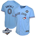 Toronto Blue Jays #0 Andres Gimenez Player Blue 2025 World Series Game Stitched Baseball Jersey