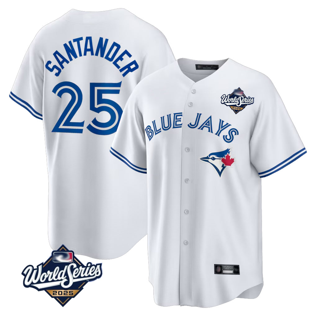Toronto Blue Jays #25 Anthony Santander Player White 2025 World Series Game Stitched Baseball Jersey