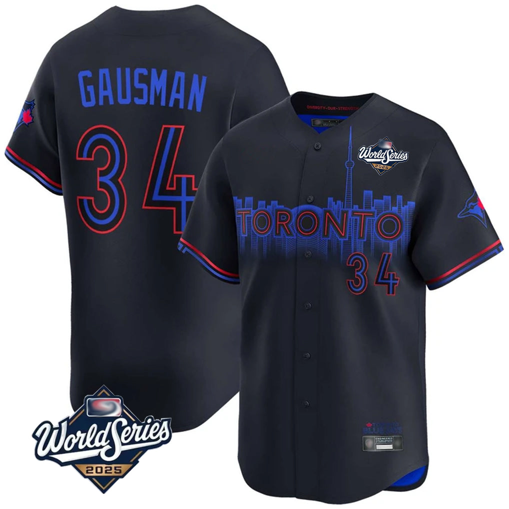 Toronto Blue Jays #34 Kevin Gausman Player Black 2025 World Series City Connect Stitched Baseball Jersey