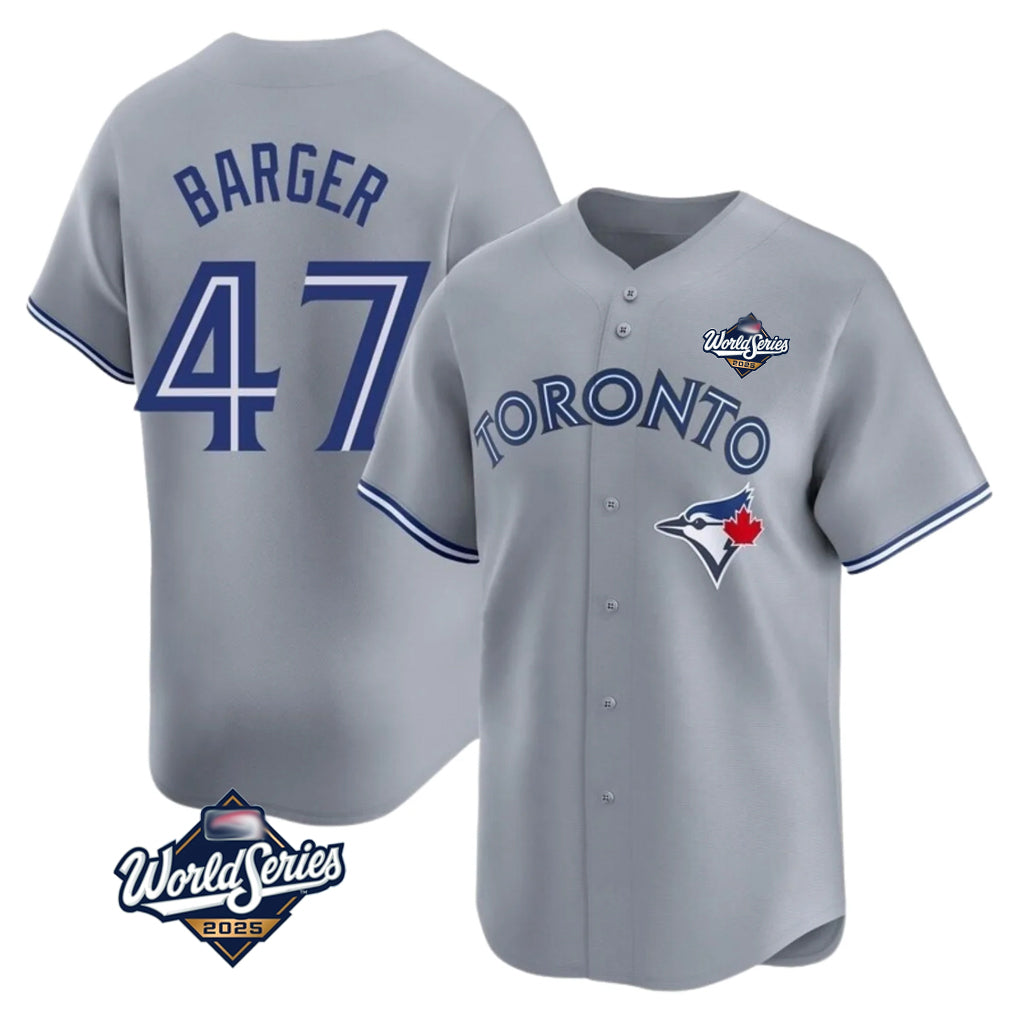 Toronto Blue Jays #47 Addison Barger Player Gray 2025 World Series Stitched Baseball Jersey