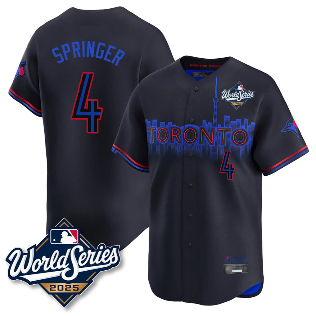 Toronto Blue Jays #4 George Springer Player Black 2025 World Series City Connect Stitched Baseball Jersey