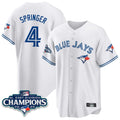 Toronto Blue Jays #4 George Springer Player White 2025 World Series Stitched Baseball Jersey