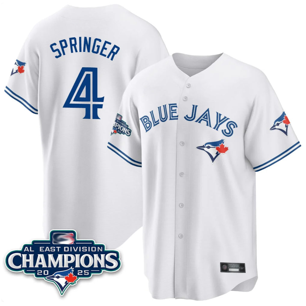 Toronto Blue Jays #4 George Springer Player White 2025 World Series Stitched Baseball Jersey