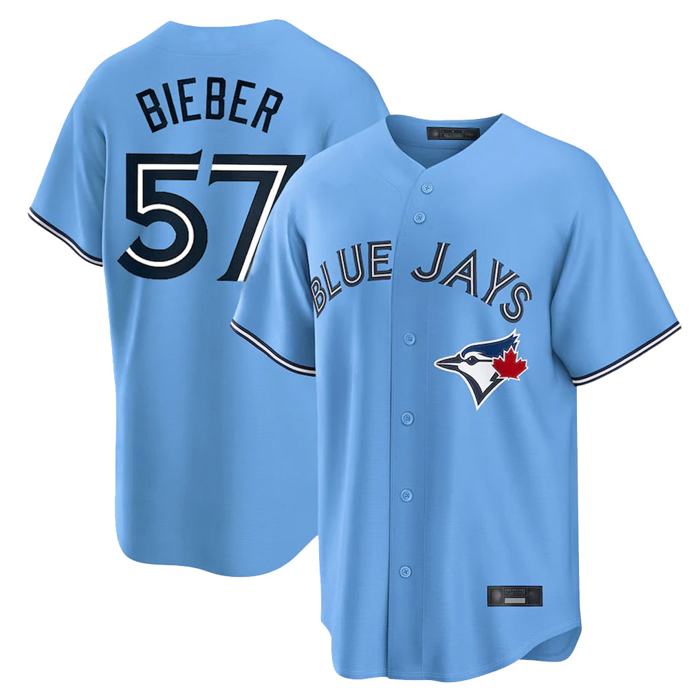Toronto Blue Jays #57 Shane Bieber Player Blue Home Stitched Baseball Jersey