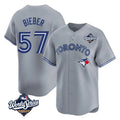 Toronto Blue Jays #57 Shane Bieber Player Gray 2025 World Series All Stitched Baseball Jersey