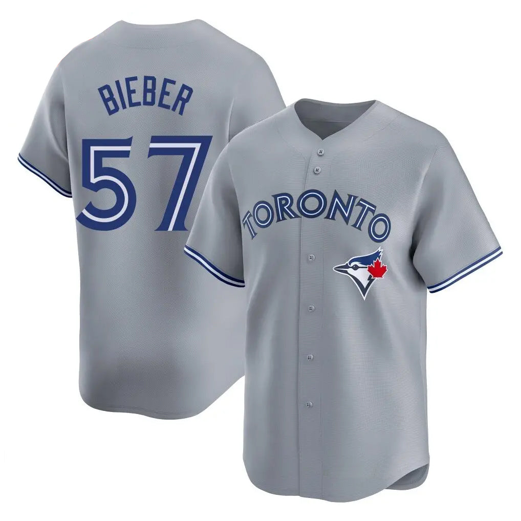 Toronto Blue Jays #57 Shane Bieber Player Gray Home Stitched Baseball Jersey