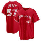 Toronto Blue Jays #57 Shane Bieber Player Red Home Stitched Baseball Jersey