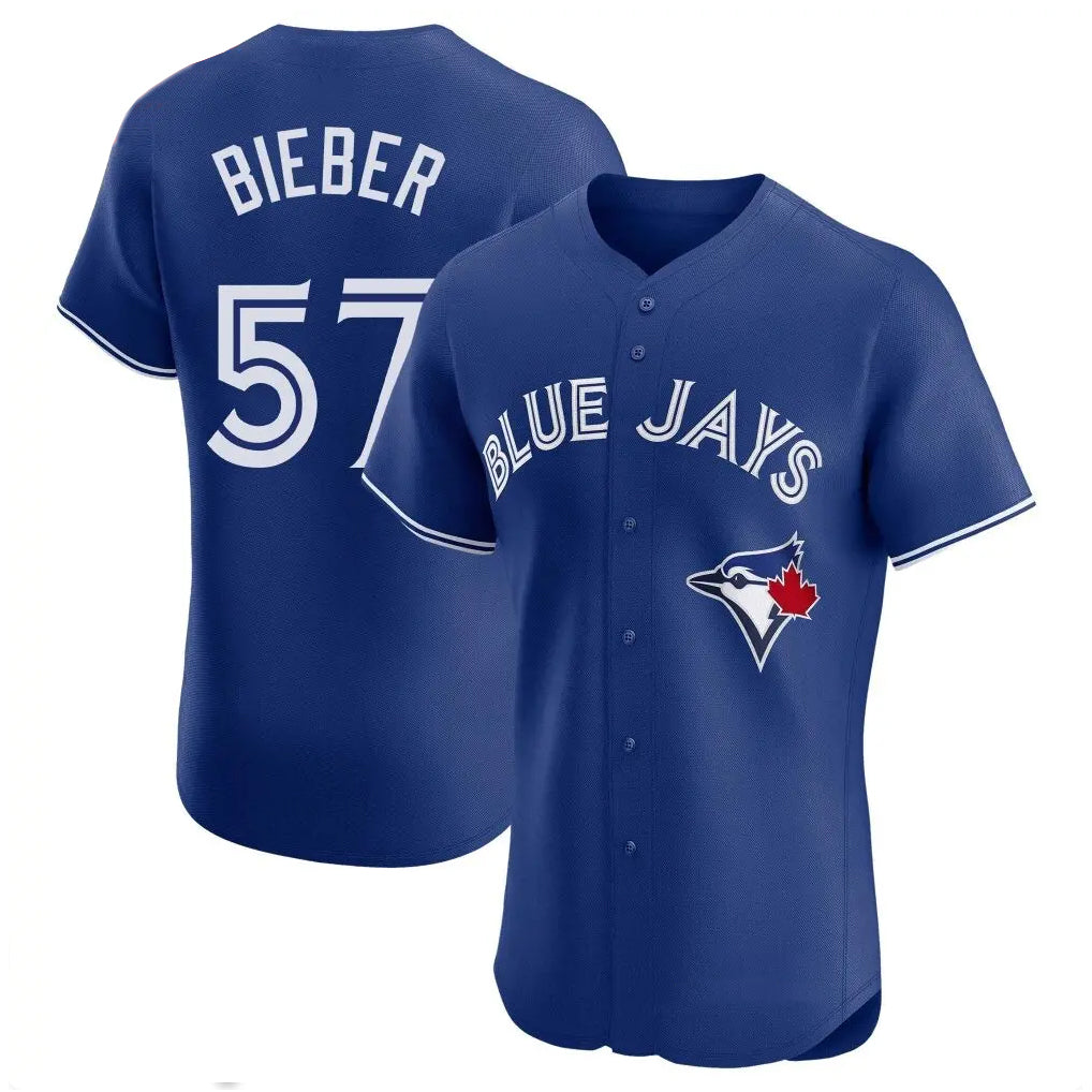 Toronto Blue Jays #57 Shane Bieber Player Royal Elite Home Limited Stitched Baseball Jersey