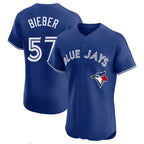 Toronto Blue Jays #57 Shane Bieber Player Royal Elite Home Limited Stitched Baseball Jersey