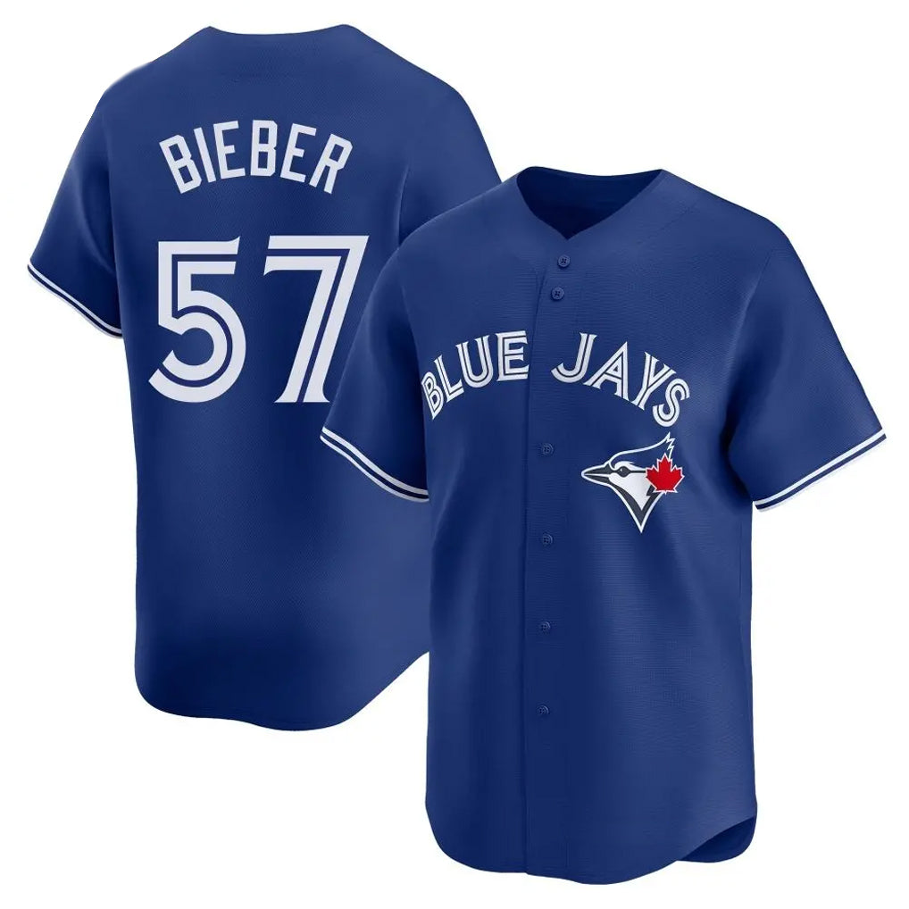 Toronto Blue Jays #57 Shane Bieber Player Royal Home Stitched Baseball Jersey