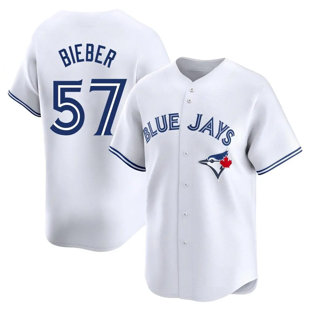 Toronto Blue Jays #57 Shane Bieber Player White Limited Home Stitched Baseball Jersey