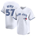 Toronto Blue Jays #57 Shane Bieber Player White Limited Home Stitched Baseball Jersey