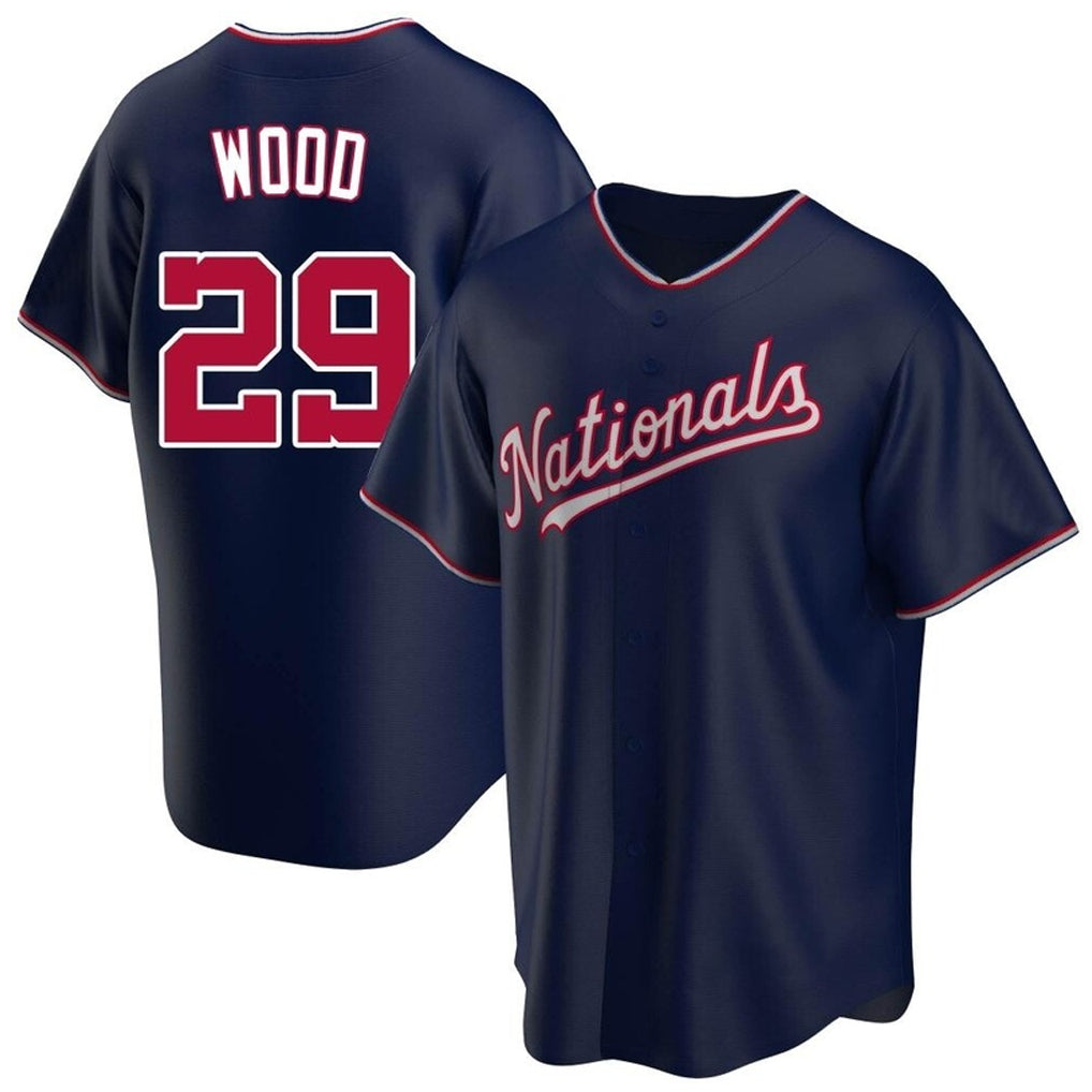 Washington Nationals #29 James Wood Player Navy Blue Replica Game Stitched Baseball Jersey