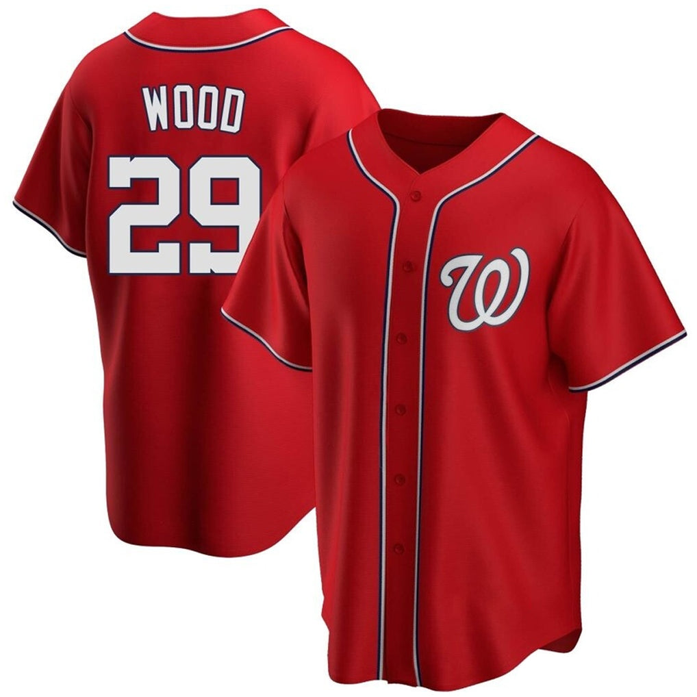 Washington Nationals #29 James Wood Player Red Replica Stitched Baseball Jersey