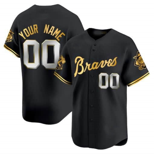 Custom Atlanta Braves Peaches n¡¯ Cream Vapor Premier Limited Jersey ¨C Black Gold Jereymy