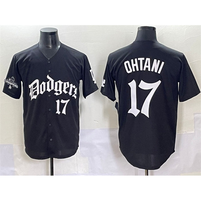 Los Angeles Dodgers #17 Shohei Ohtani Black Jereymy 2025 LA Gothic Style With 2024 World Series Champions Patch Vapor Premier Limited Stitched Jersey