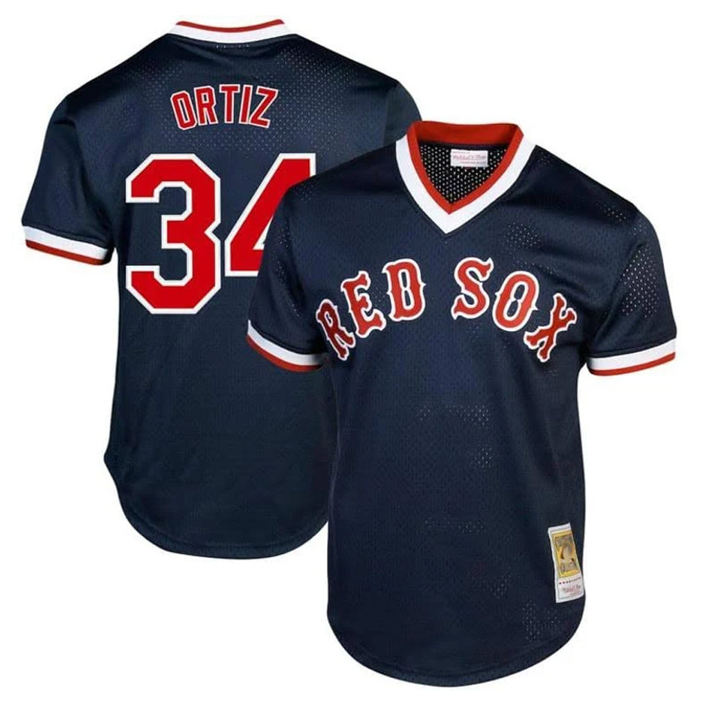 Boston Red Sox #34 David Ortiz Player Navy Jereymy Cooperstown Collection Mesh T-shirt Home Stitched Jerseys