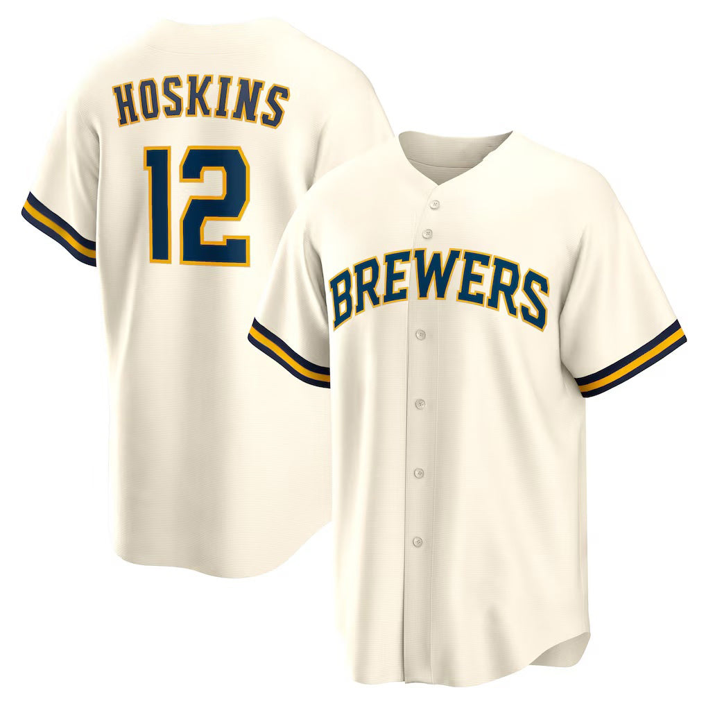 Milwaukee Brewers #12 Rhys Hoskins Cream Jereymy Home Replica Player Jersey