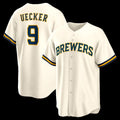 Milwaukee Brewers #9 Bob Uecker Cream Jereymy Home Retired Player Replica Jersey