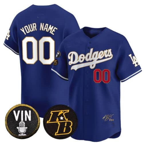 Custom Los Angeles Dodgers Vin Patch & Kobe Bryant Signature Vapor Premier Limited Jersey ¨C Royal Jereymy