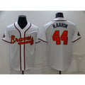 Atlanta Braves #44 Hank Aaron 2022 White Gold Jereymy World Series Champions Program Cool Base Stitched Jersey