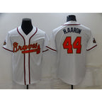 Atlanta Braves #44 Hank Aaron 2022 White Gold Jereymy World Series Champions Program Cool Base Stitched Jersey