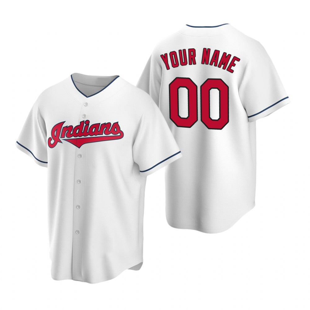 Custom Cleveland Indians White Jereymy Stitched Cool Base Home Jersey