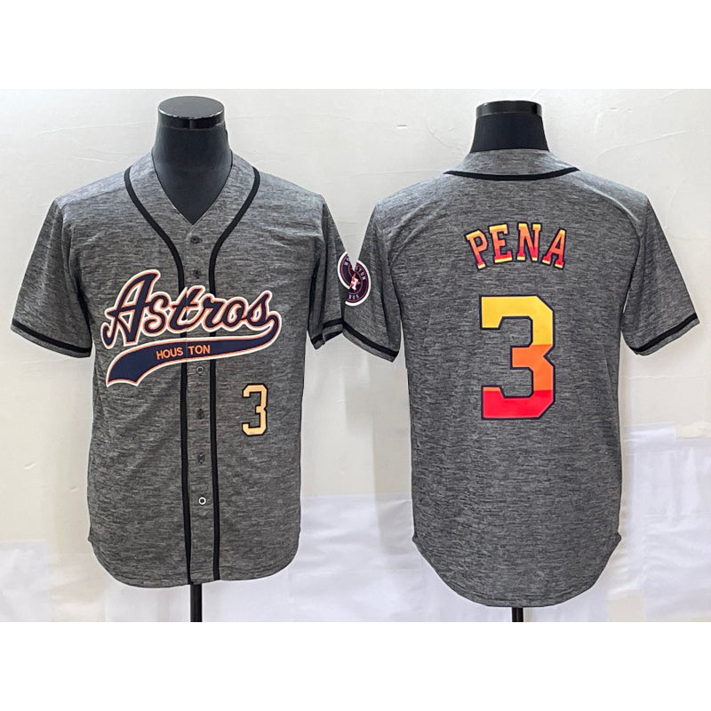 Houston Astros #3 Jeremy Pena Number Grey Jereymy Gridiron Cool Base Stitched Jersey