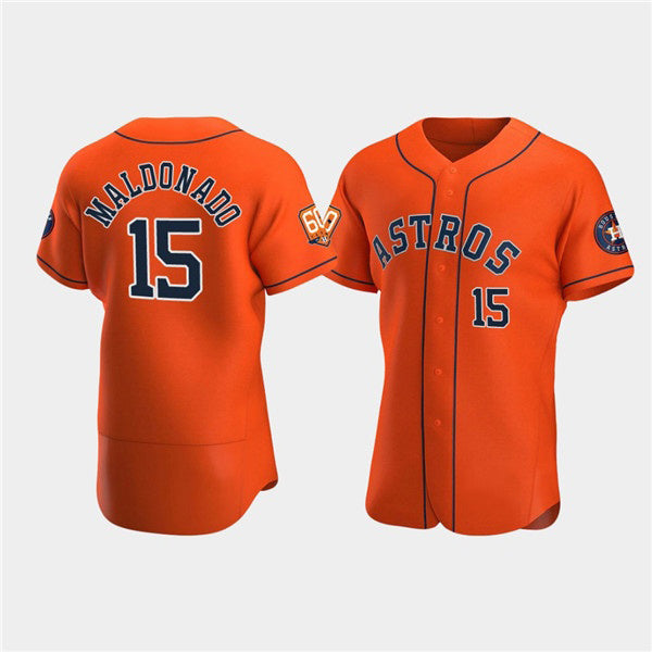 Houston Astros #15 Mart¨ªn Maldonado Orange Jereymy 60th Anniversary Flex Base Stitched Jersey
