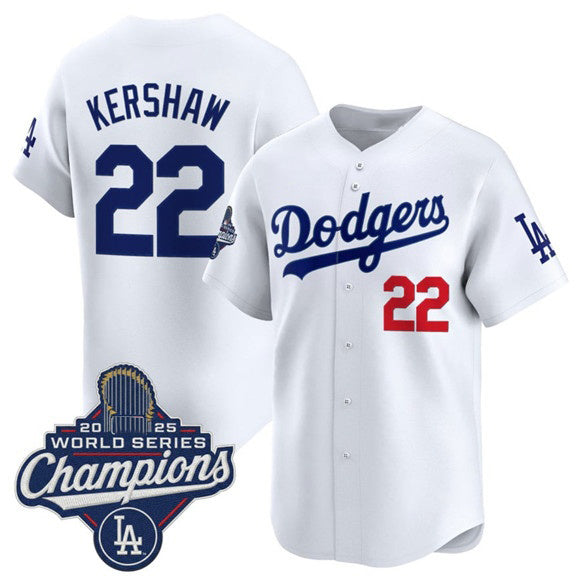 Los Angeles Dodgers #22 Clayton Kershaw White Jereymy 2025 Champions Stitched Jersey