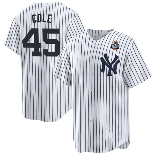 New York Yankees #45 Gerrit Cole White Jereymy 2024 World Series With Name Cool Base Stitched Jersey