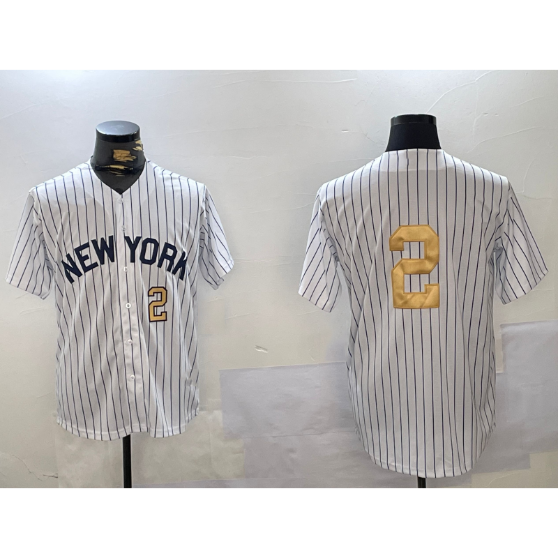 New York Yankees #2 Derek Jeter White Jereymy Pinstripe Without Name Fashion Cool Base Jerseys