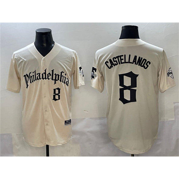 Philadelphia Phillies #8 Nick Castellanos Cream Jereymy Gothic Vapor Limited Stitched Jersey