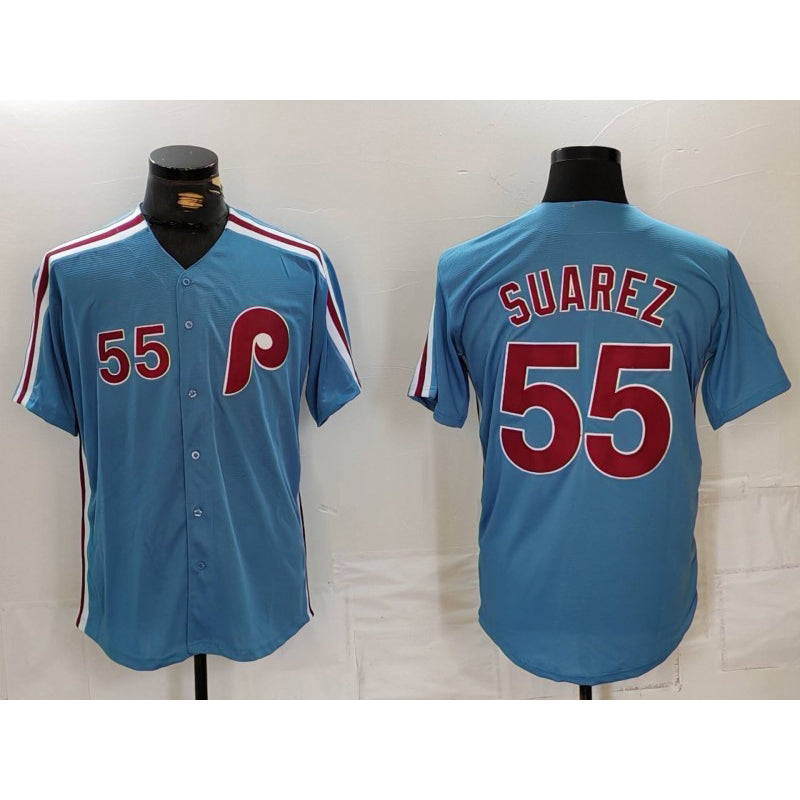 Philadelphia Phillies #55 Ranger Suarez Number Light Blue Jereymy Cooperstown Cool Base Jersey