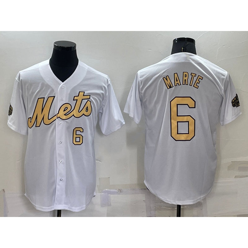 New York Mets #6 Starling Marte Number White Jereymy 2022 All Star Stitched Cool Base Jersey