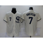 Chicago White Sox #7 Tim Anderson 2021 Cream Jereymy Navy Field of Dreams Number Flex Base Stitched Jersey