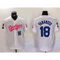 Los Angeles Dodgers #18 Yoshinobu Yamamoto White Pink Jereymy Vin & Kobe Patch Stitched Jersey 2